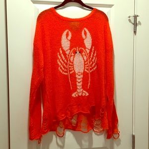 Wildfox Lobster Distressed Sweater - small